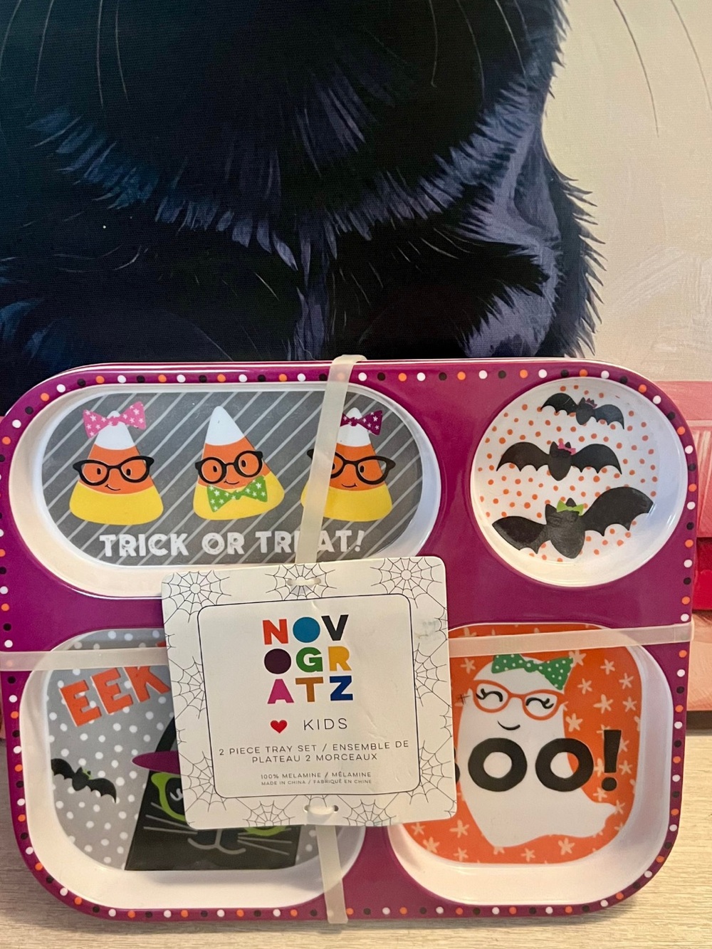 Novogratz Kids Halloween Melamine Divided Plate Tray Set of 2 NWT